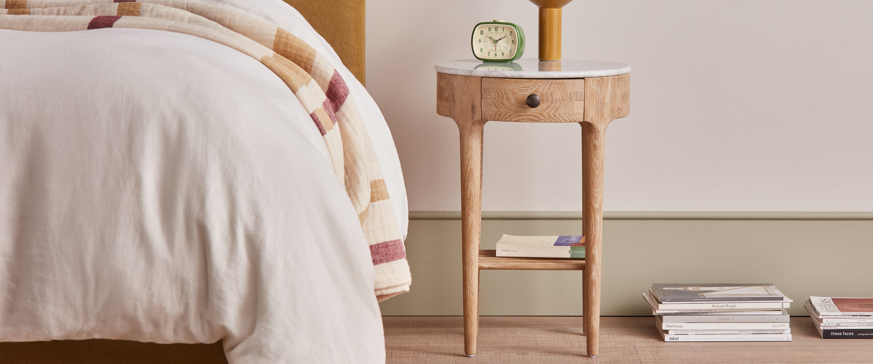 Marmo Side Table in Whitewashed Oak | Marble Top Side Table | Loaf